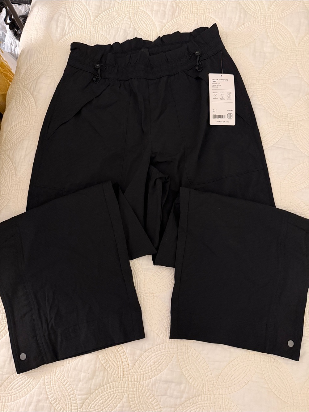 Athleta Trekkie Black Wide Leg Drawstring parachute Pants